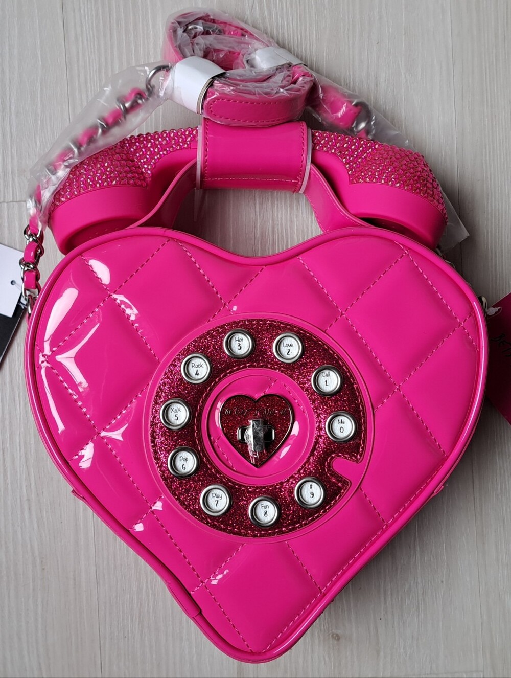 Betsey Johnson Hot Pink Heart-Shaped Crossbody Phone-Dial Bag